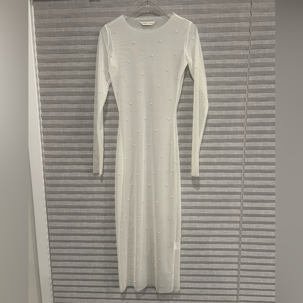 Untamed Petals sheer white maxi overlay dress with pearl detail